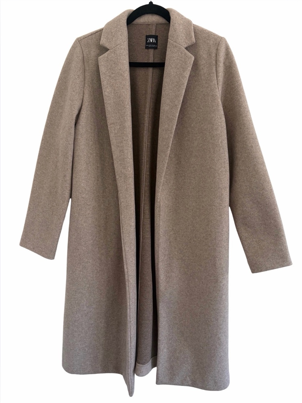 Zara Taupe Long Open-Front Coat